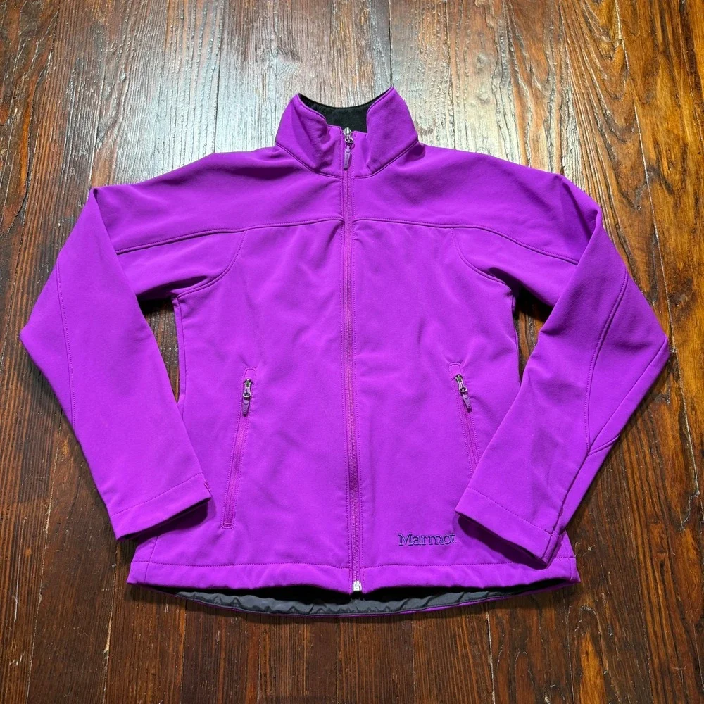 Marmot Jacket Womens Small Purple Soft Shell Midweight Lined Full Zip Gorp - EUC